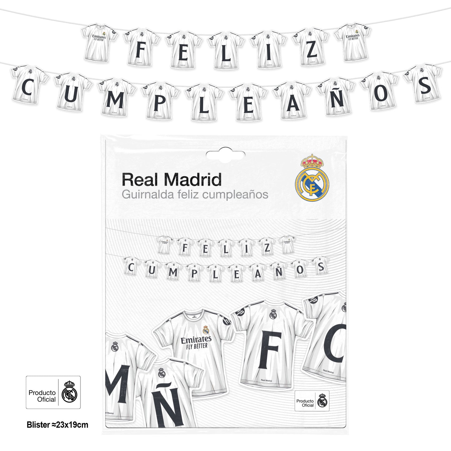 REAL MADRID GUIRNALDA CAMISETAS FELIZ CUMPLEAÑOS 17pcs