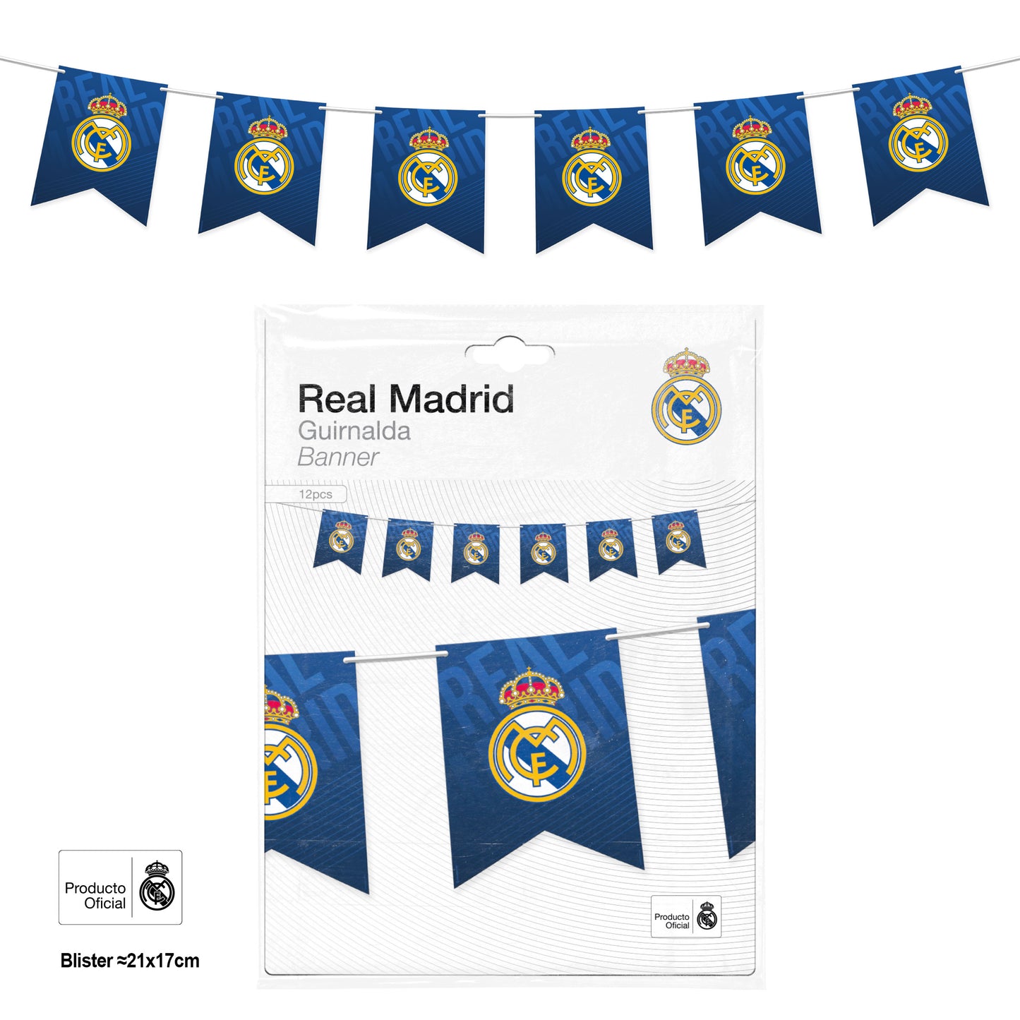 REAL MADRID GUIRNALDA BANDERIN AZUL MARINO ESCUDO 12pcs