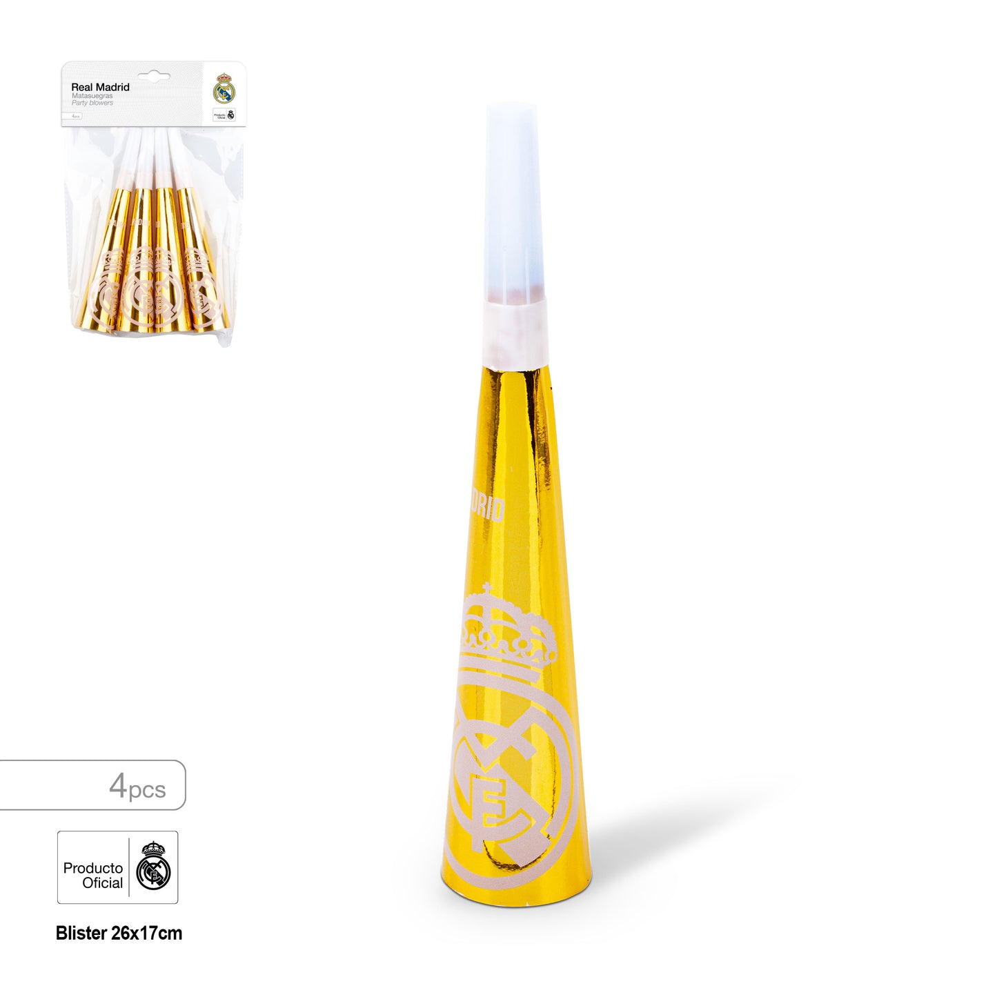 REAL MADRID MATASUEGRAS CORNETA DORADA ESCUDO 4pcs