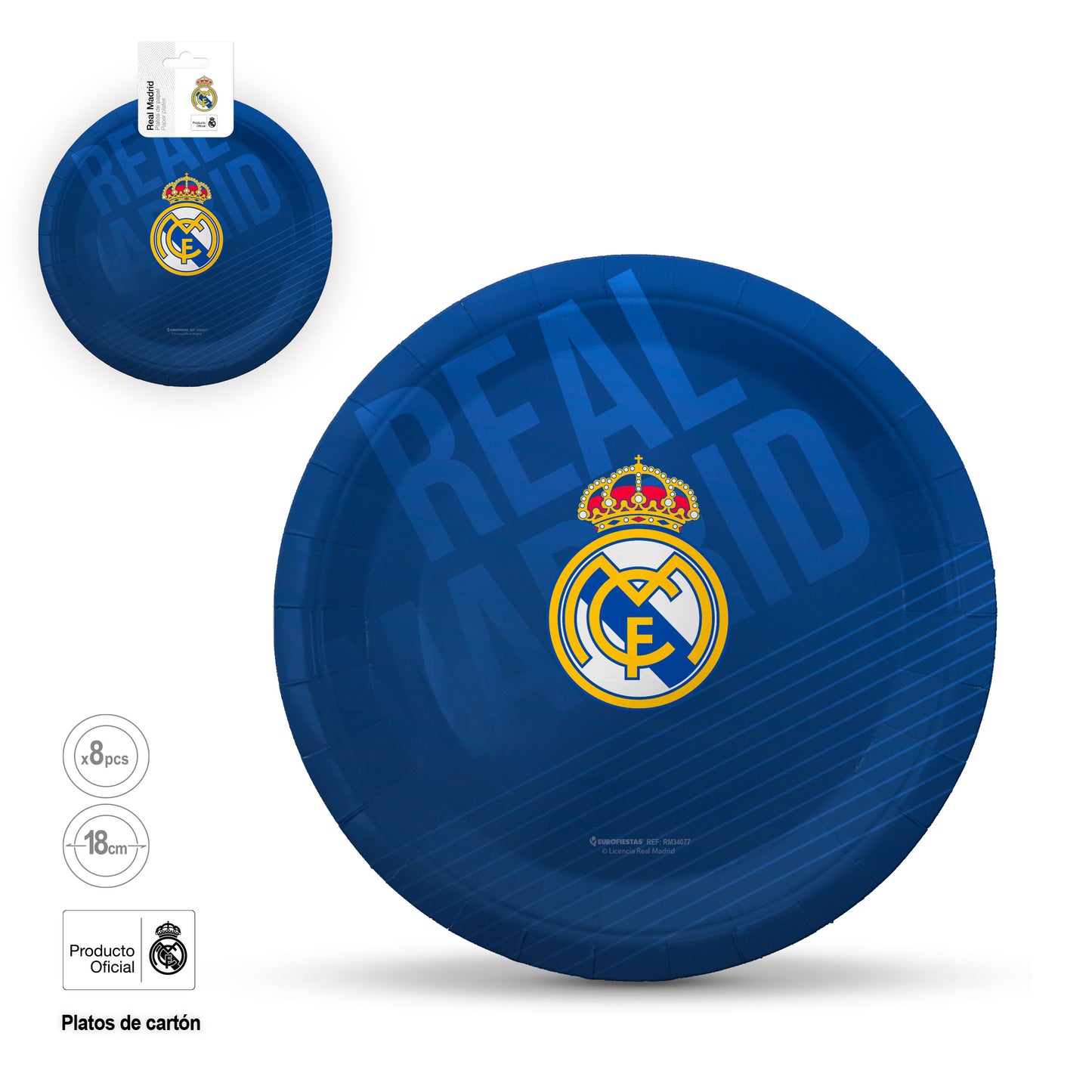 REAL MADRID PLATO AZUL MARINO ESCUDO 18cm 8pcs