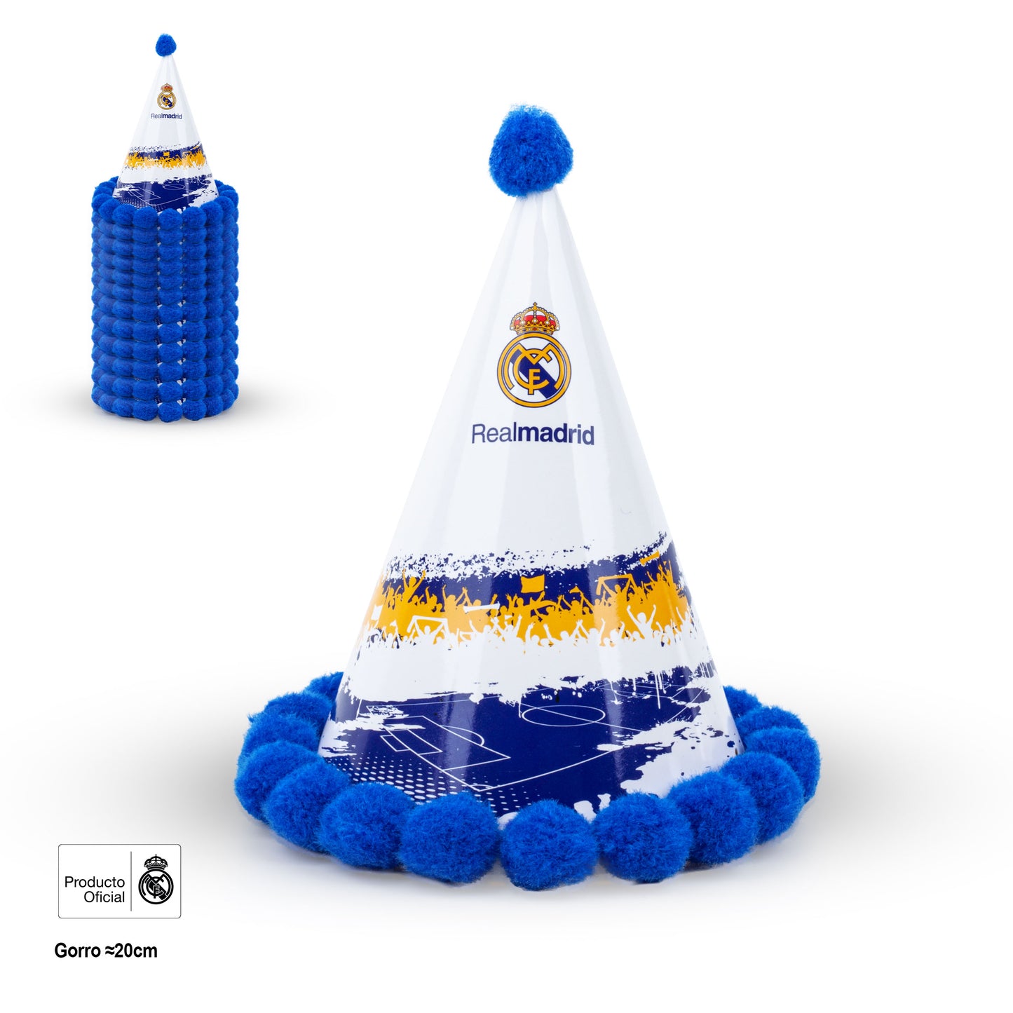 REAL MADRID GORRO DE FIESTA CON POMPONES AFICION 20cm