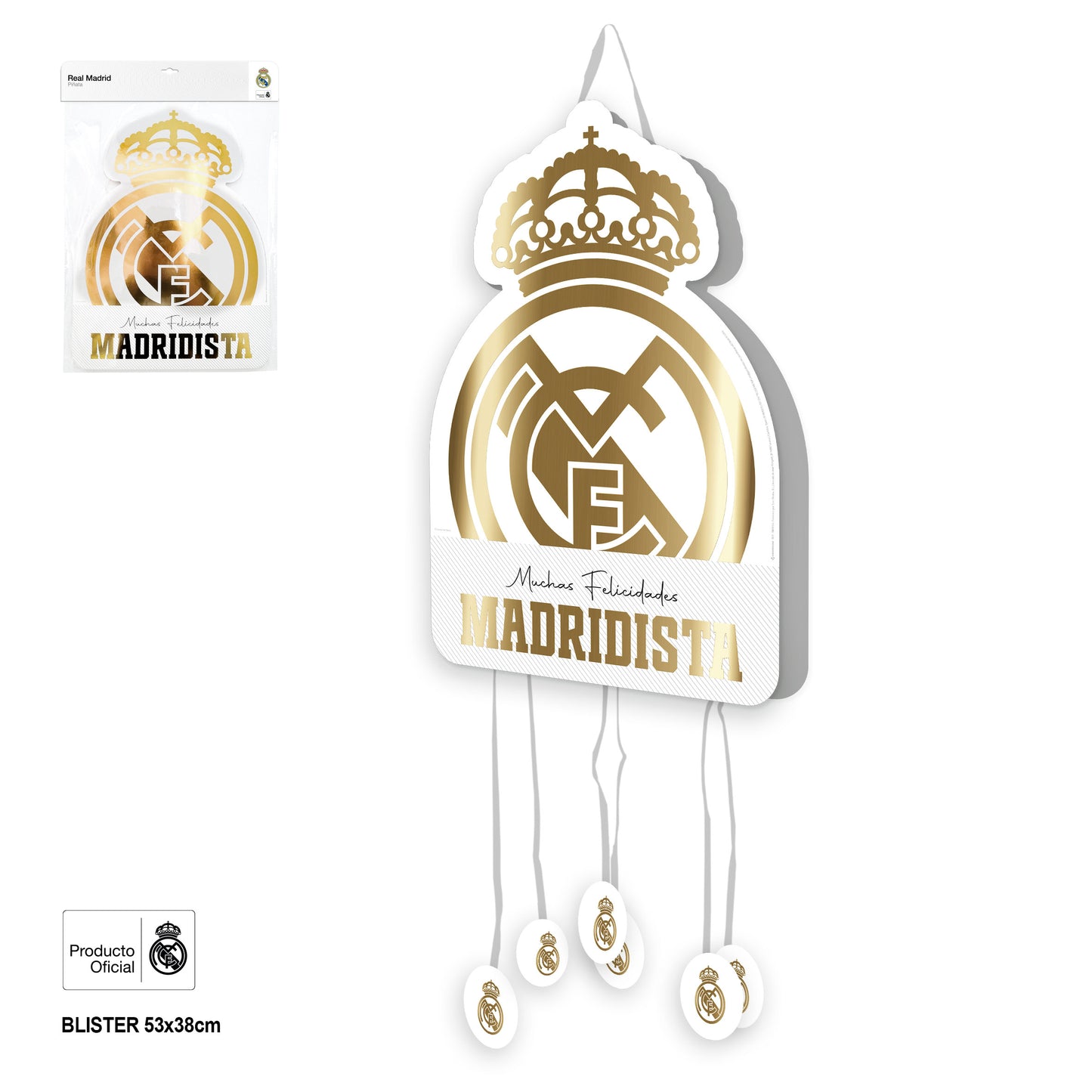 REAL MADRID PIÑATA FELICIDADES MADRIDISTA DORADO 48x35cm