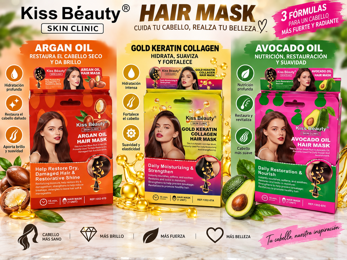 Pack 3 Máscara de Cabello Gold Keratin Collagen Hidrata Suaviza y Fortalece para un Cabello Más Brillante y Fuerte
