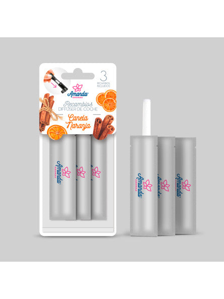 PACK 3 RECAMBIOS DIFUSOR ESENCIA COCHE CANELA NARANJA