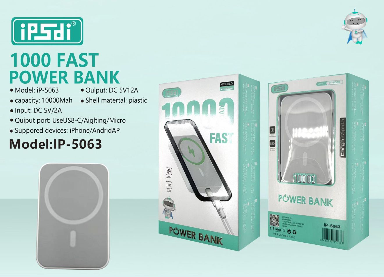 POWER BANK / CARGADOR PORTÁTIL INALÁMBRICO 10000MAH
