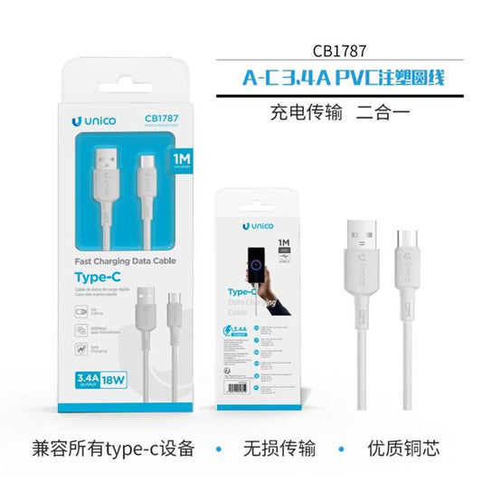 CABLE USB A TYPE-C 3.4A 18W 1M