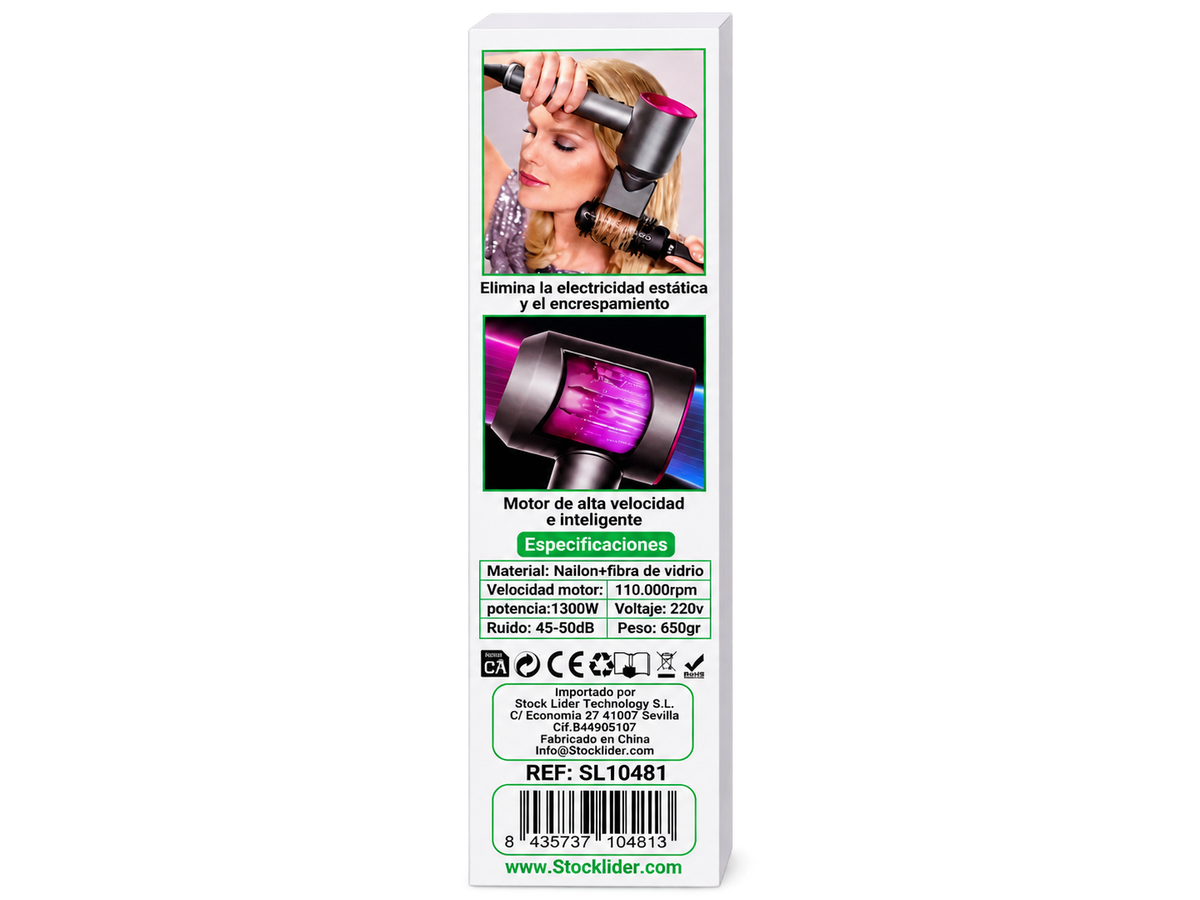 Secador Supersónico con Flujo de Aire Inteligente 3 Velocidades Silencioso y Cable de 1.8m