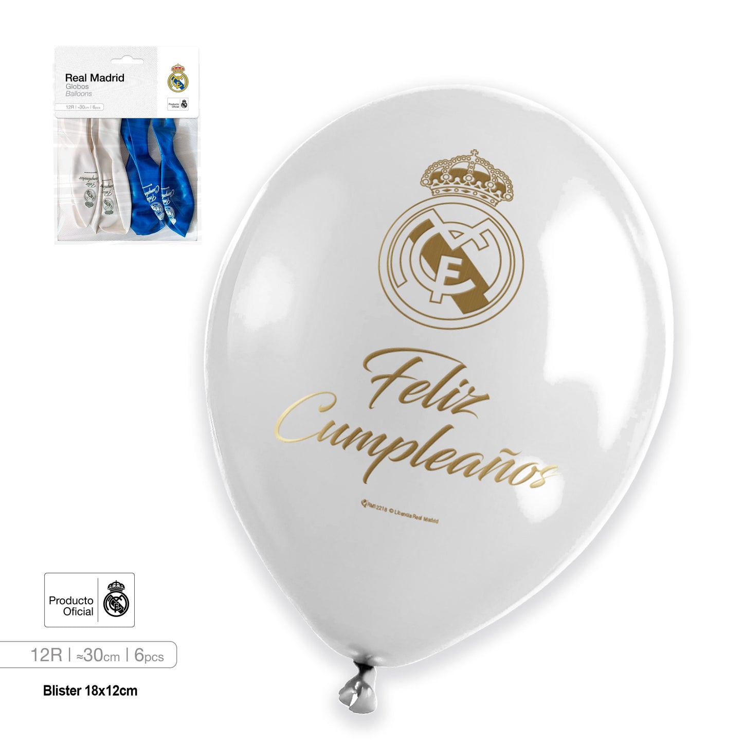 RM GLOBO LATEX BLANCO Y AZUL FELIZ CUMPLEAÑOS IMPRESO 12R 6pcs