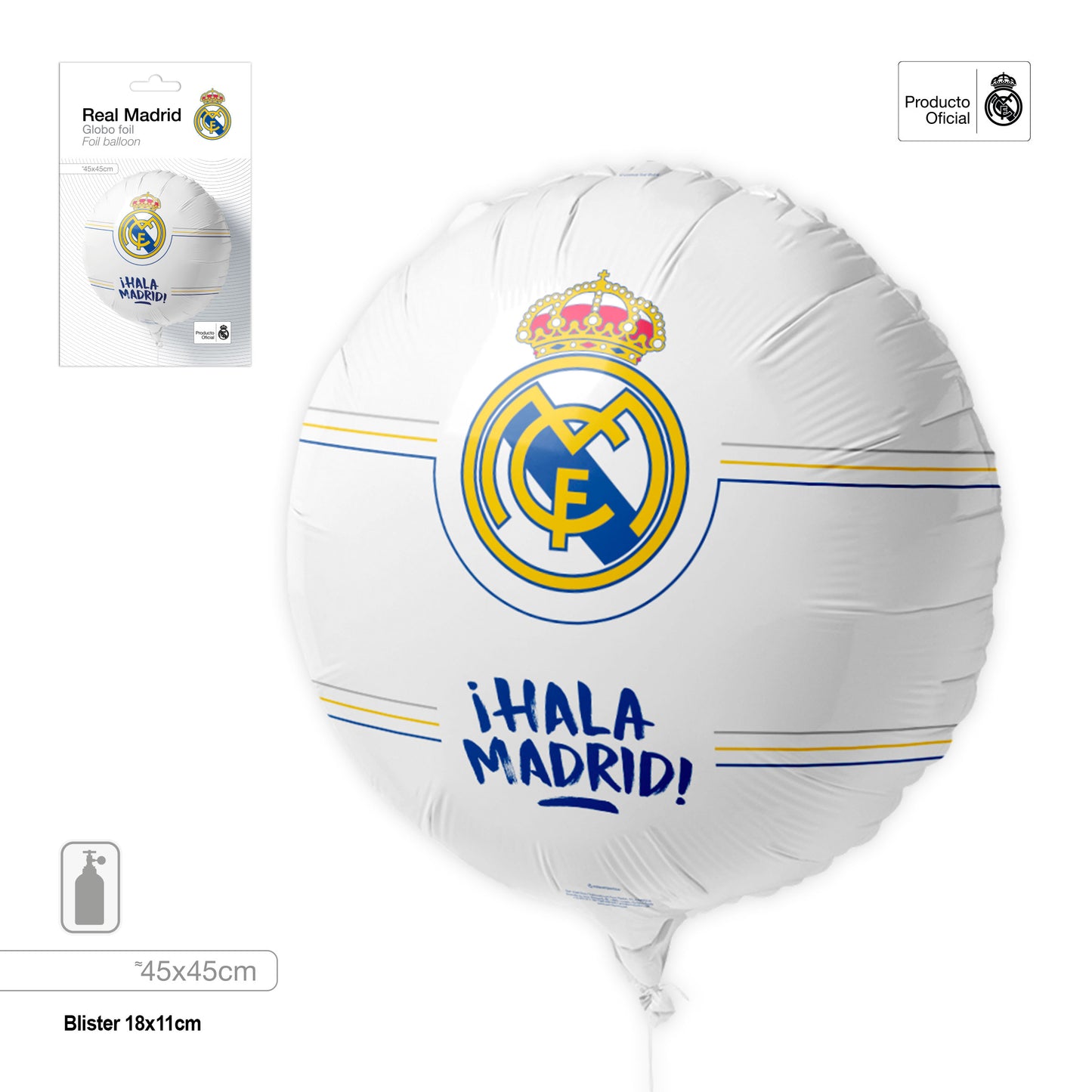 REAL MADRID GLOBO FOIL REDONDO ESCUDO HALA MADRID 45cm