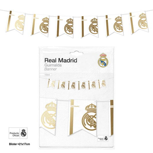 REAL MADRID GUIRNALDA BANDERIN LINEAS Y ESCUDO DORADO 12pcs