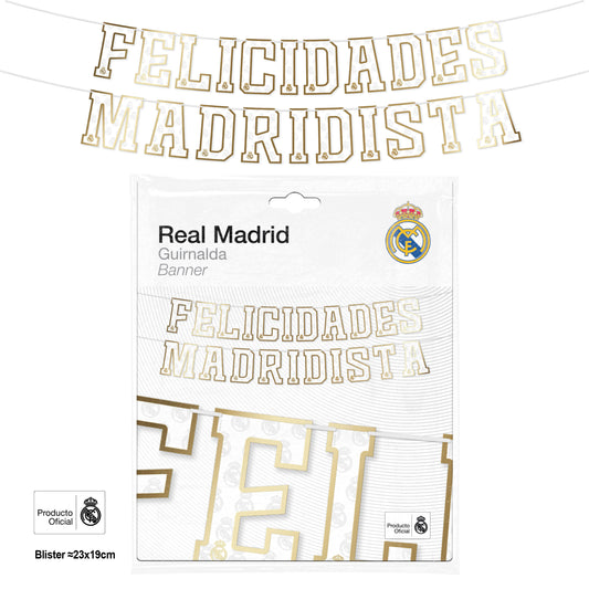 REAL MADRID GUIRNALDA LETRAS FELICIDADES MADRIDISTA BORDE DORADO 21pcs