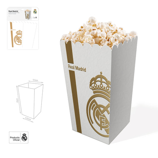 REAL MADRID CAJA PARA PALOMITAS LINEAS Y ESCUDO DORADO 3pcs