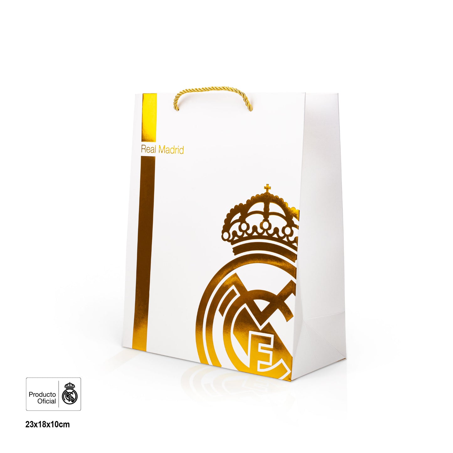 REAL MADRID BOLSA REGALO LINEAS Y ESCUDO DORADO