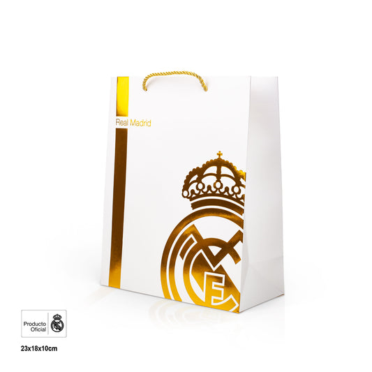 REAL MADRID BOLSA REGALO LINEAS Y ESCUDO DORADO