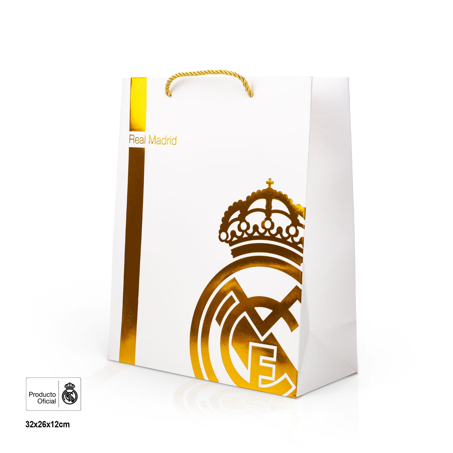 REAL MADRID BOLSA REGALO LINEAS Y ESCUDO DORADO