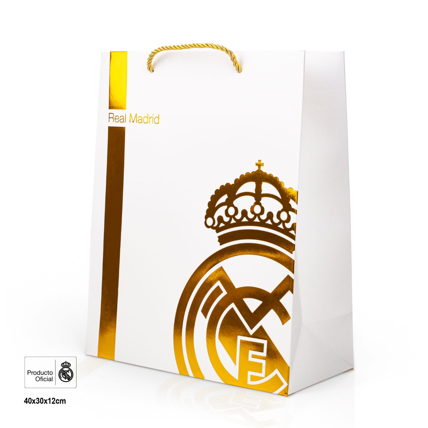 REAL MADRID BOLSA REGALO LINEAS Y ESCUDO DORADO