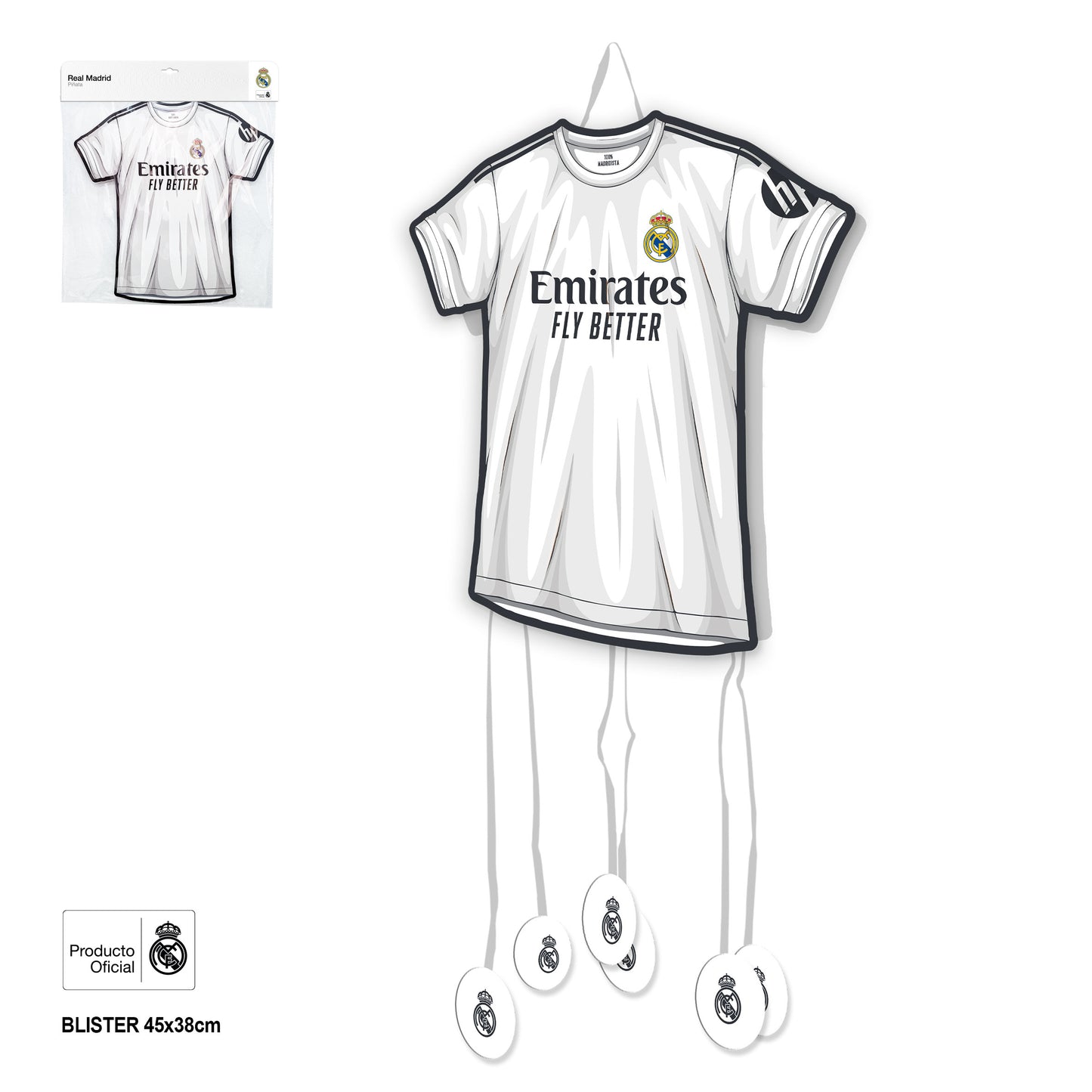 REAL MADRID PIÑATA FORMA CAMISETA 38x35cm