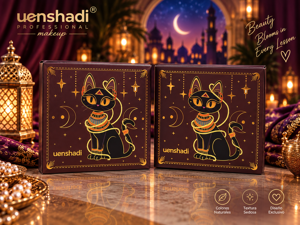 Pack 7 Páginas Uenshadi Maquillaje Profesional Gato Egipcio Colores Naturales Textura Sedosa para una Aplicación Suave y Uniforme