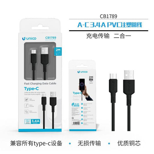 CABLE DE DATOS USB A TYPE-C 3.4A 2M