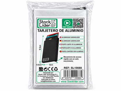 Tarjetero de Aluminio Porta Tarjetas en Aluminio con Mecanismo de Acceso Rápido