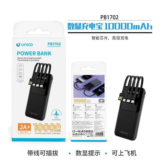 POWERBANK / CARGADOR PORTÁTIL CON CABLE DE CARGA INCORPORADO 10000MAH 2A