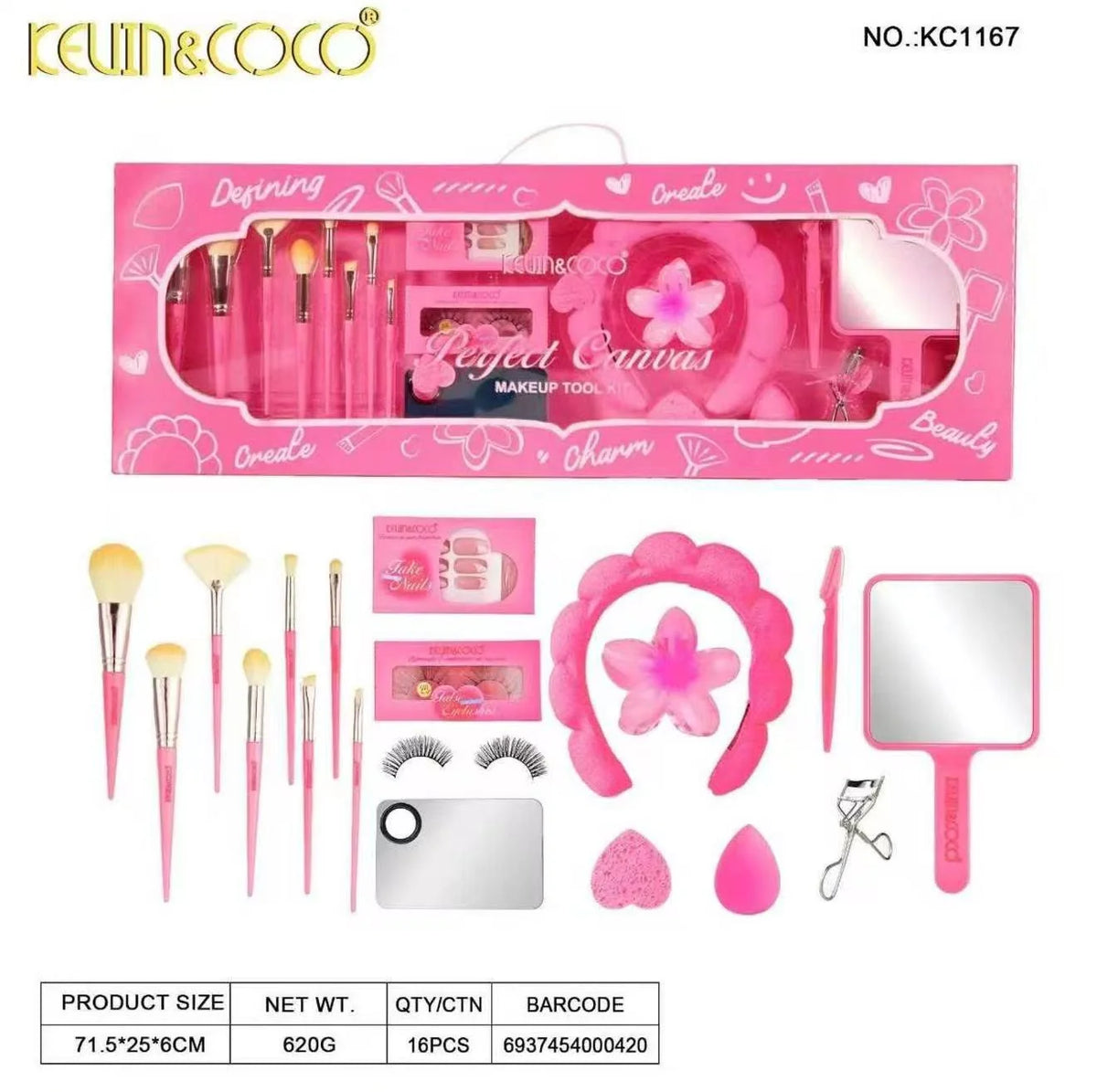 Pack de brochas, diademas y maquillaje Kevin Coco