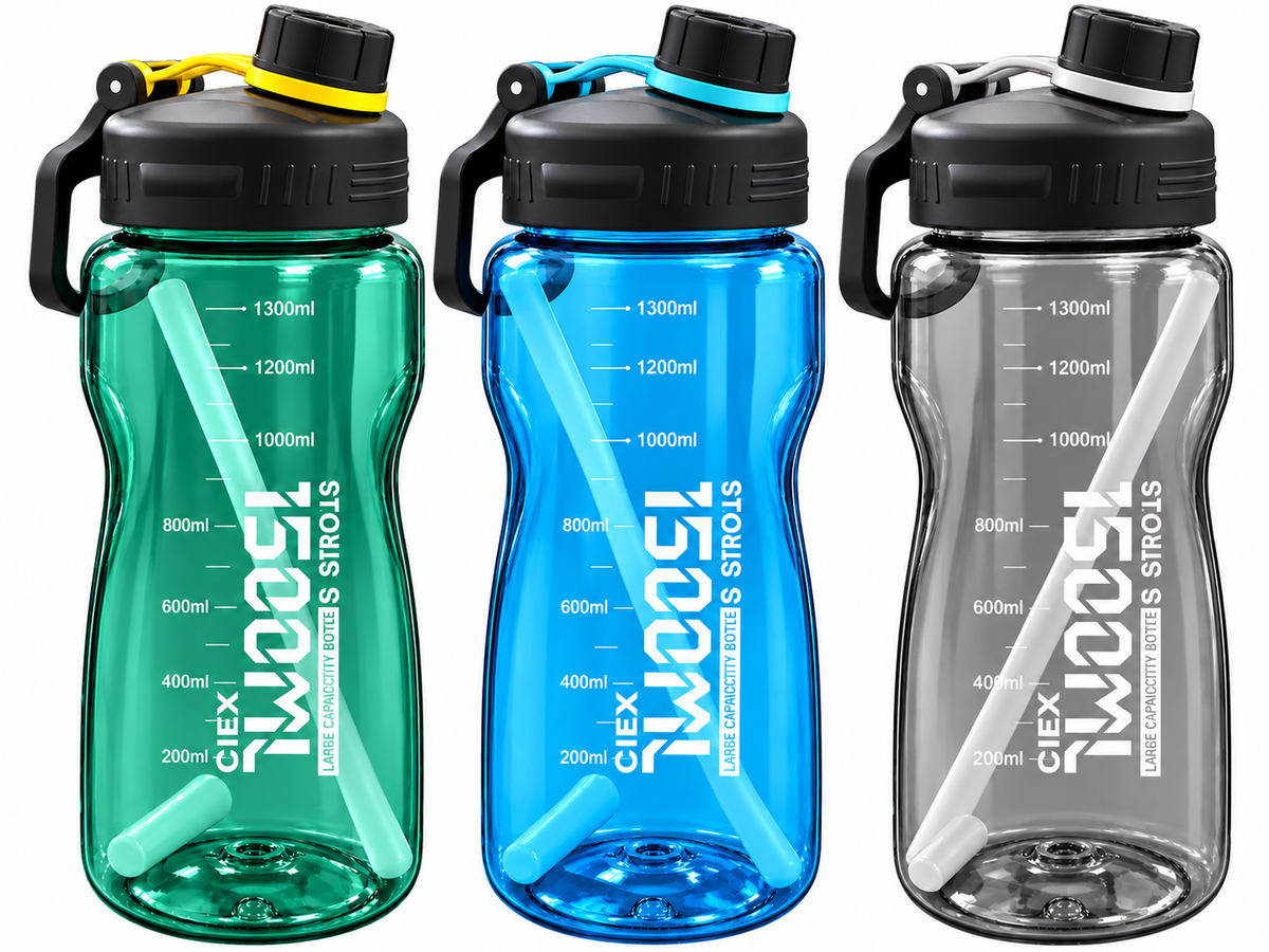 Botella de Agua Deportiva 1500ml con pajita y Medidas para Deporte Gimnasio Oficina y
