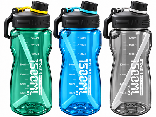 Botella de Agua Deportiva 1500ml con pajita y Medidas para Deporte Gimnasio Oficina y
