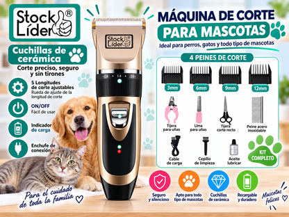 Máquina Corta pelo para Mascotas con Cuchillas Interchangeables y Carga USB para Cuidado de Pelo