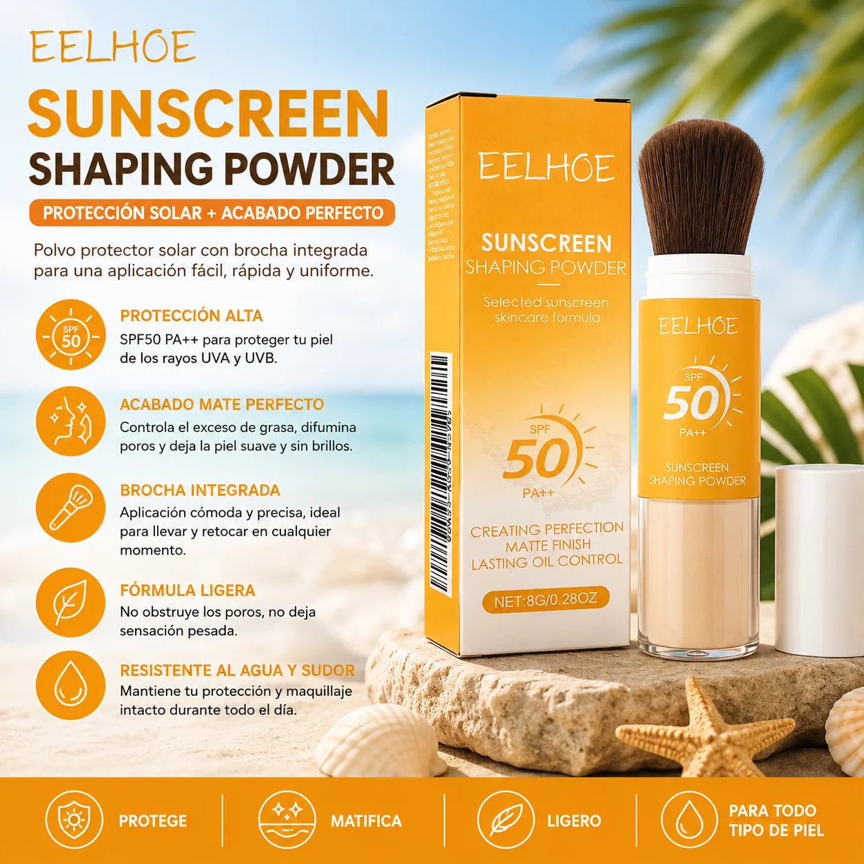 Polvo Solar SPF 50 / Fijador de Maquillaje Translúcido Larga Duración