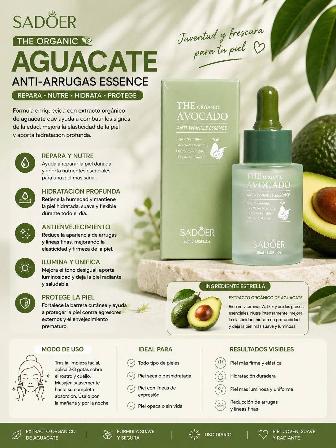 Serum Facial de Aguacate Esencia Antiarrugas