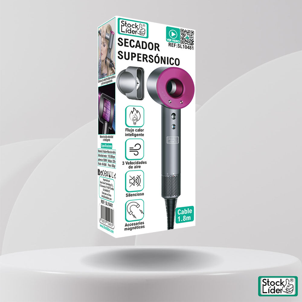 Secador Supersónico con Flujo de Aire Inteligente 3 Velocidades Silencioso y Cable de 1.8m