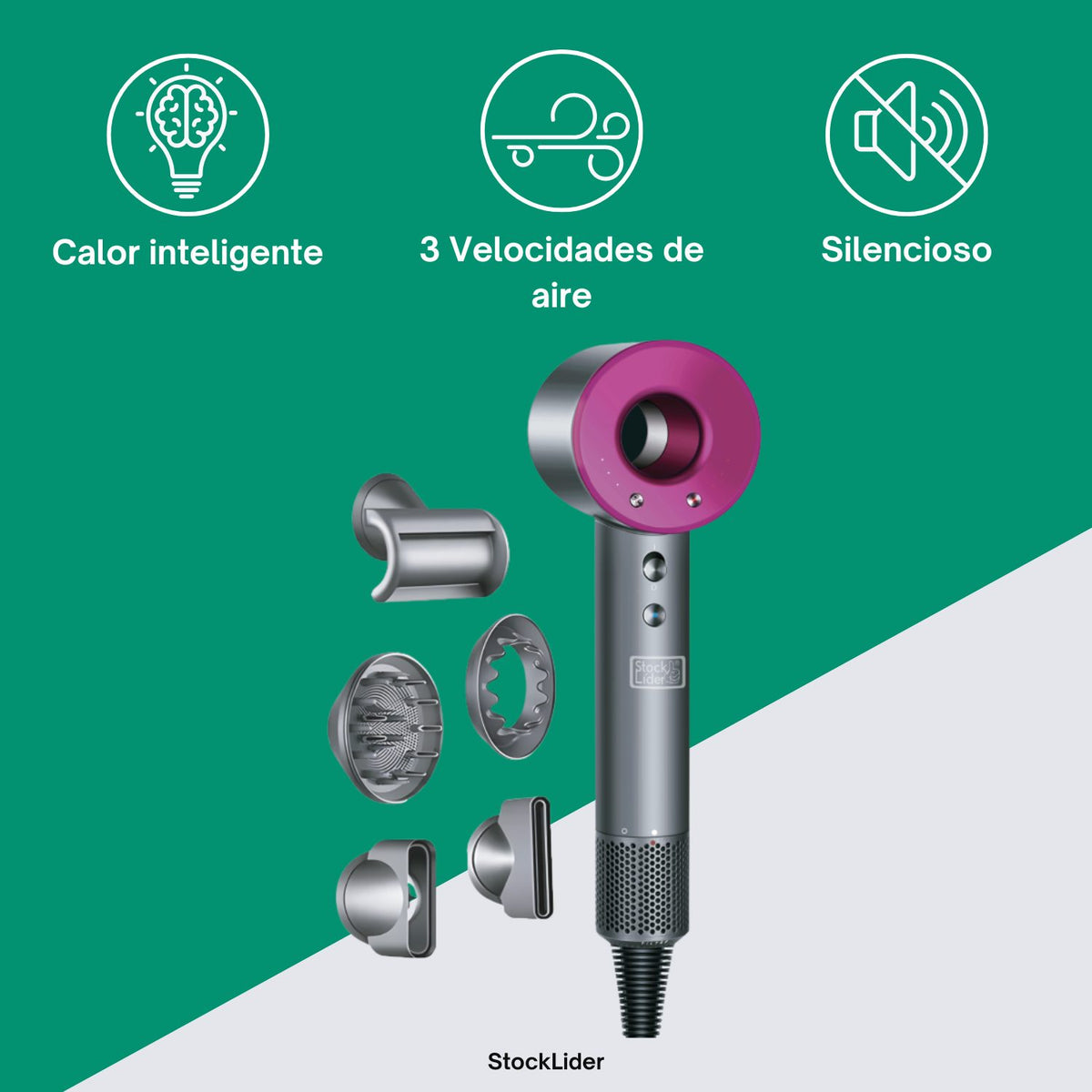 Secador Supersónico 5 en 1 1300W con 3 Velocidades de Aire y Accesorios Magnéticos