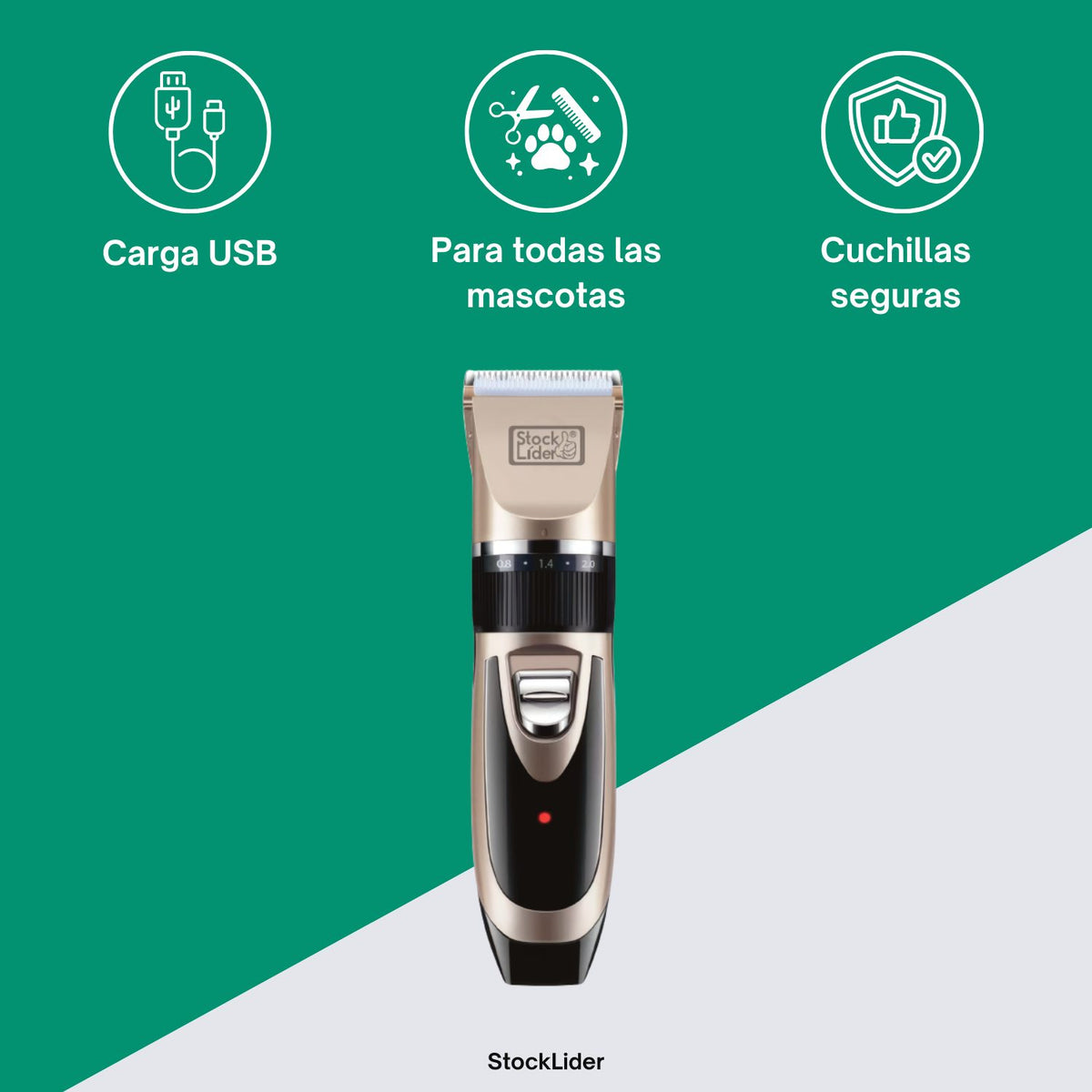Máquina Corta pelo para Mascotas con Cuchillas Interchangeables y Carga USB para Cuidado de Pelo
