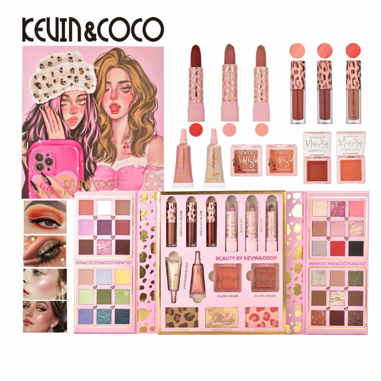 PALETA DE SOMBRA DE OJOS + PIEZAS DE MAQUILLAJE KEVIN Y COCO