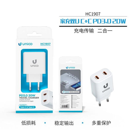 CARGADOR DE PARED 2 USB-C 20W CARGA RÁPIDA