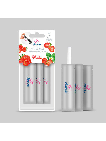 PACK 3 RECAMBIOS DIFUSOR ESENCIA COCHE FRESA